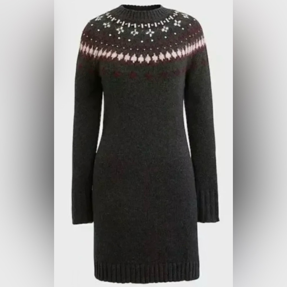 J. Crew Embellished Fair Isle Wool Blend Sweater Dress Gray S - Picture 3 of 9